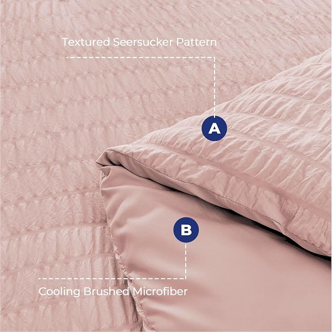 HYMOKEGE Rose Gold California King Comforter Set Seersucker 7 Pieces, All Season Luxury Bed in a Bag Queen for Bedroom, Bedding Set with Comforter, Sheets, Pillowcases & Shams