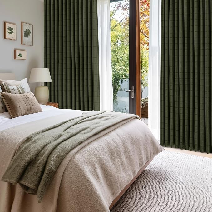 Beauoop Green Plaid Jacquard Blackout Curtains for Bedroom 52x84 2 Panels | Gingham Checkered Room Darkening Drapes for Living Room 84 Inch Long Thermal Insulated Soundproof Window treatment Grommet