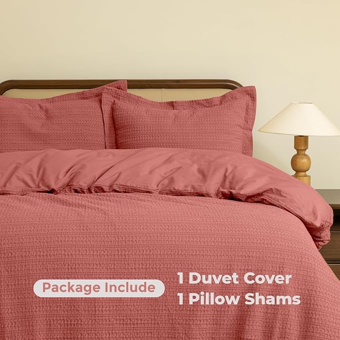 Dreamology Waffle Duvet Cover, Twin Duvet Cover, 100% Cotton Waffle Weave | Duvet Covers with Zipper Closure, Soft Luxury Textured & Breathable Duvet Cover Set,Twin Bedding Set 2 Pieces (Terracotta)