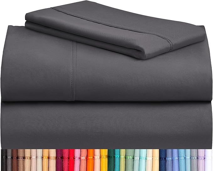 Twin Sheets Set, Deep Pocket Twin Size Bed Sheets, 4PC Soft Bed Sheet Set | LUXCLUB Cooling Twin Size Fitted Sheet & Pillowcase Sets, Breathable Hotel Luxury Bedding Wrinkle Free, Dark Grey