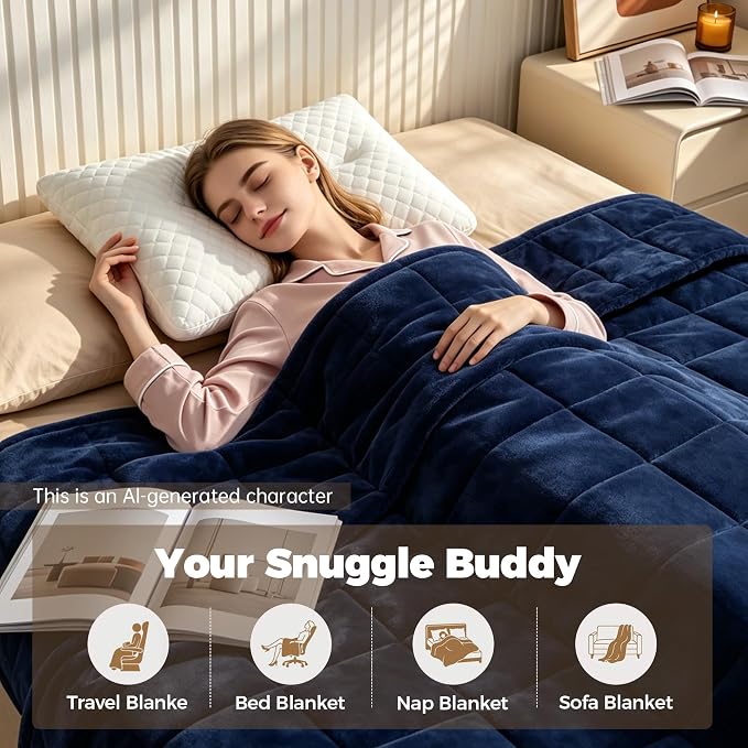 Weighted Blanket 17 lbs, Soft Crystal Velvet, Queen Blue | 60 x 80 Inches,Heavy Blanket, Premium Glass Beads,For Bed Sofa