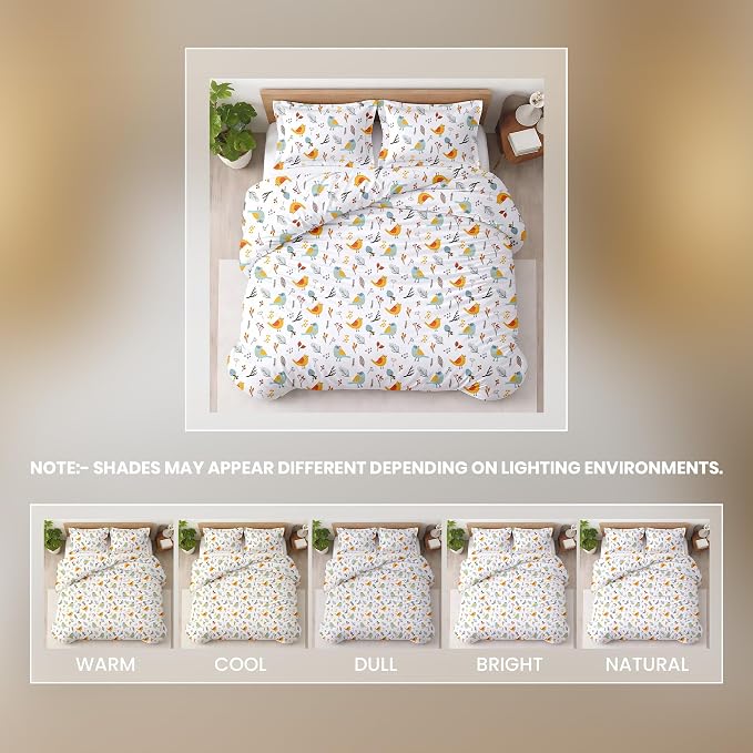 3 Pc Queen Size Duvet Cover Set- 100% Egyptian Cotton 600 Thread Count Ultra Soft Premium Durable Comforter Cover Zipper Closure & Corner Ties (Forest Birds,Queen/Full 90" X 90")