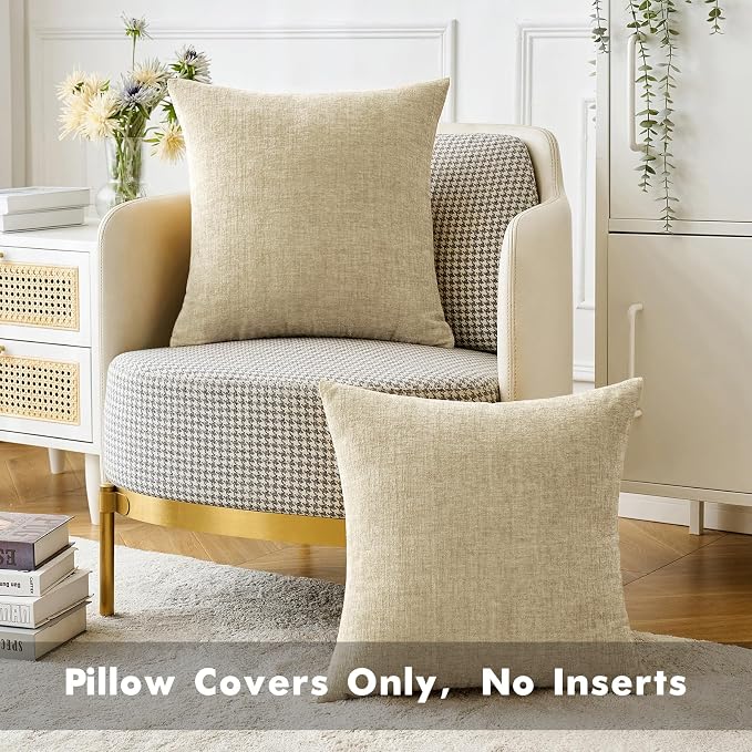 MIULEE Soft Chenille Throw Pillow Covers Beige 18x18 Inch Pack of 2 | Modern Home Decor, Classic Decorative Pillows, Solid Dyed Cases, Boho Couch Cushion Covers for Sofa Bed Living Room