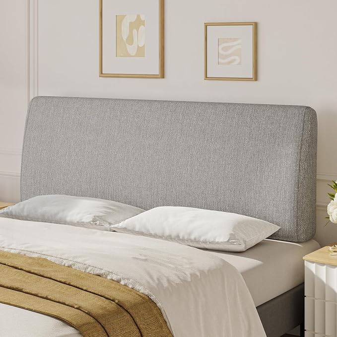 4.7” Upholstered Headboard for King Size Bed, No Drill Needed, 5 Min Assembly, Headboard for 8–14 Inch Mattress, Perfect for Renters Dorm Kids Pet, Linen Gray