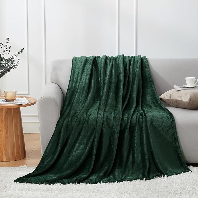 Hansleep Throw Dark Green Fleece Blanket, Soft Flannel Bed Blanket | Fuzzy Cozy Blanket 50x60 Inches, Multi-use for Bed, Sofa, Couch, Travel, Camping, All Season Warm Lightweight Cover