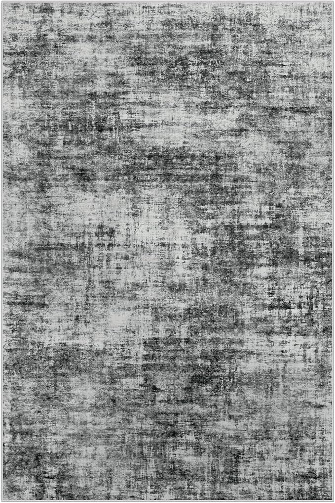 8x10 Area Rugs for Living Room: Washable Abstract Black Badroom Carpet | Non-slip TPE backing makes this washable soft low-pile rug safe & durable, Pet-friendly decor for dining room,nursery,office