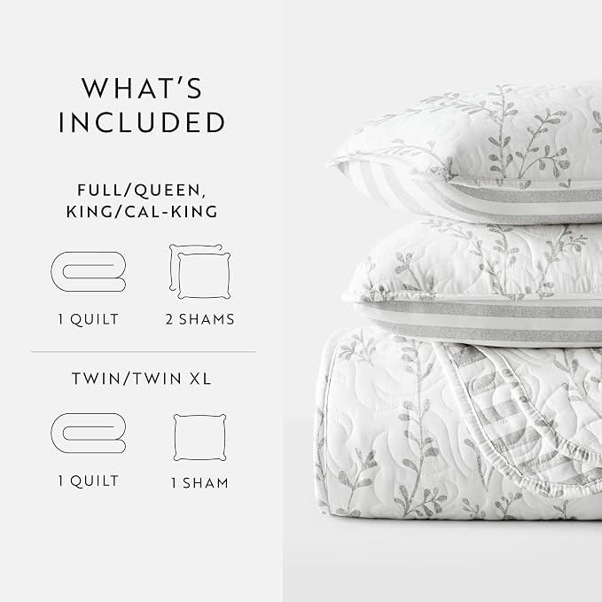 Merit Linens Soft Quilt Coverlet Bedding Set - Reversible Patterns - Full/Queen Light Gray