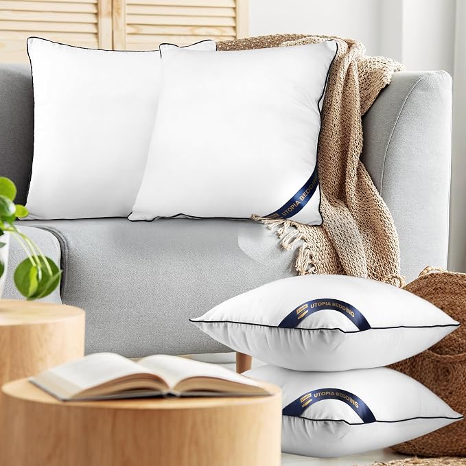 Utopia Bedding 14x14 Throw Pillow Inserts, Decorative Pillows, Pack of 4 | Piping Throw Pillows, Plush & Supportive, Aesthetic Cushion Sham Stuffer for Sofa, Office, Couch & Bed, Set of 4, White