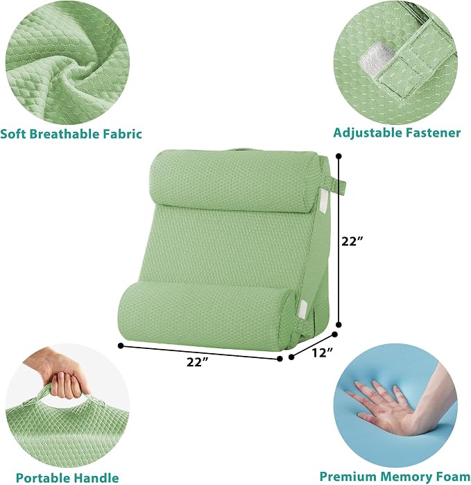 Adjustable 4pcs Bed Wedge Pillow Set, Memory Foam Wedges Pillow Post Surgery for Back, Neck, Leg Pain Relief, Pillows Wedge for Sleeping, Sitting up in Bed, Acid Reflux and GERD, Green