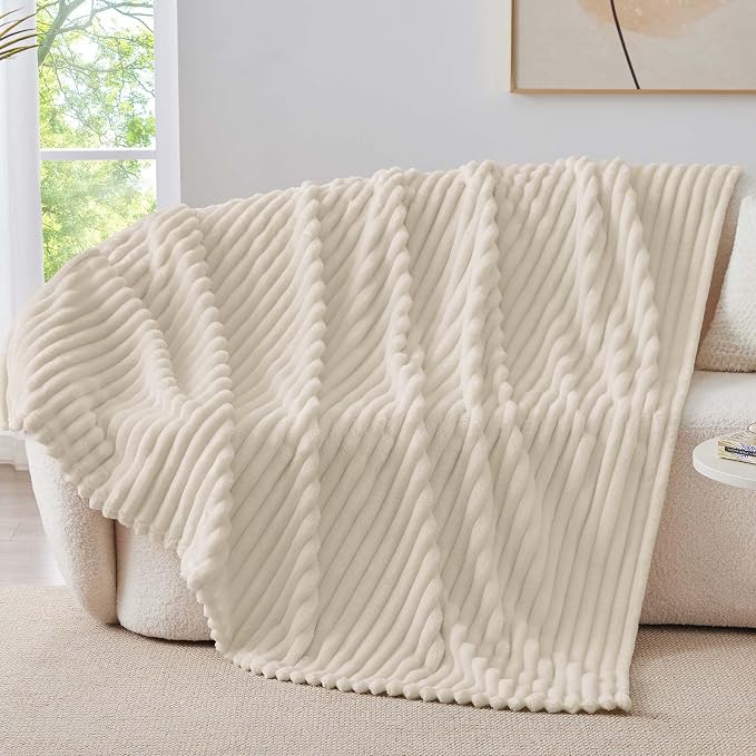 BEDELITE Ribbed Fleece Throw Blanket for Couch, Beige, 50"x60" | Ultra-Soft Plush Fleece, Cozy, Warm Yet Lightweight, Ribbed Texture, Home Decor, Machine Washable, Giftable, All-Season Use