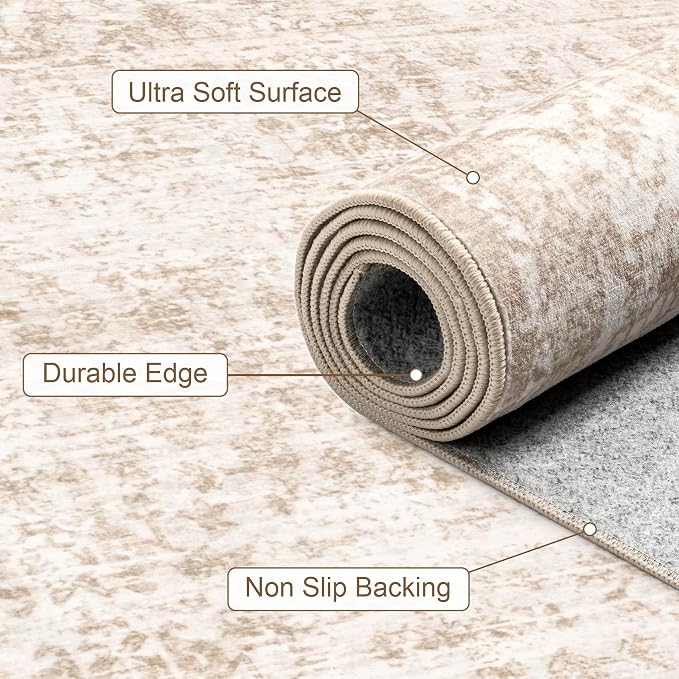 10x12 Area Rugs Living Room: Washable Rug for Bedroom Beige Brown | Vintage No Slip Stain Resistant Rug Soft Indoor Decor Floor Floral Area Rugs for Dining Room, Nursery, Hallway, Home Office