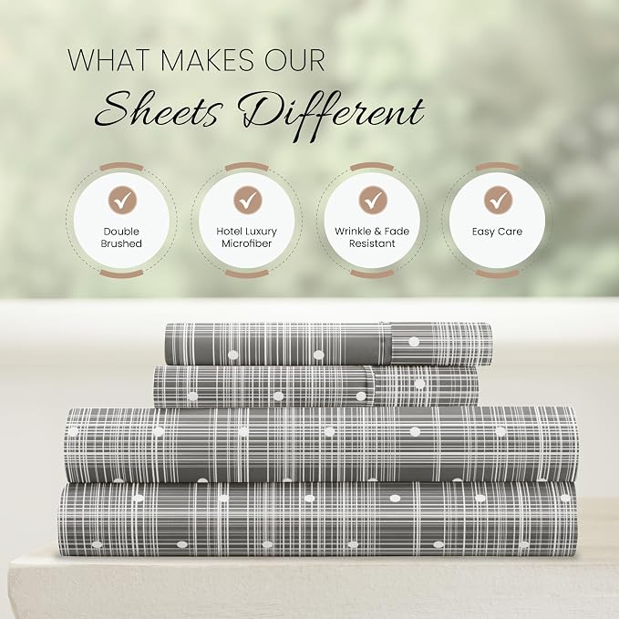 Linen Market Double-Brushed Patterned Microfiber California King Sheet Set 4 Piece – Oeko-TEX Certified Ultra Soft & Wrinkle-Free - 16" Deep Pocket Sheets Easy Care Cal-King Size - Polka Dot Gray