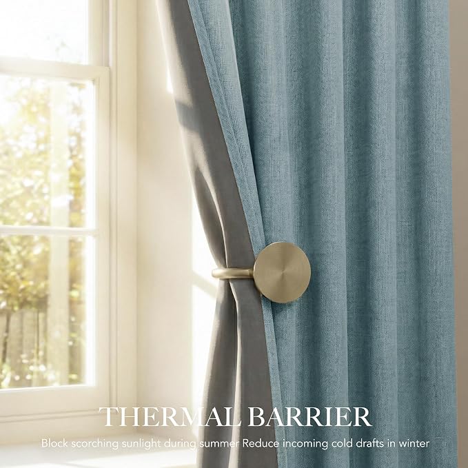 NICETOWN 100% Blackout Linen Curtains 90 inches Long 2 PCs, Skylark Blue | Completely Shaded, Linen Textured, Privacy Protection, Noise Reducing Drapes Energy Saving for Apartment, W52" x L90"