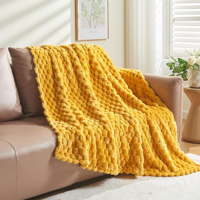 NEWCOSPLAY Fleece Clouds Cozy Twin Blanket for Couch, Yellow, 60"x80" | Premium Silky Flannel Blanket, Soft Lightweight Fluffy Throw Blanket for Bed Sofa Decor, Gift for All Season Use