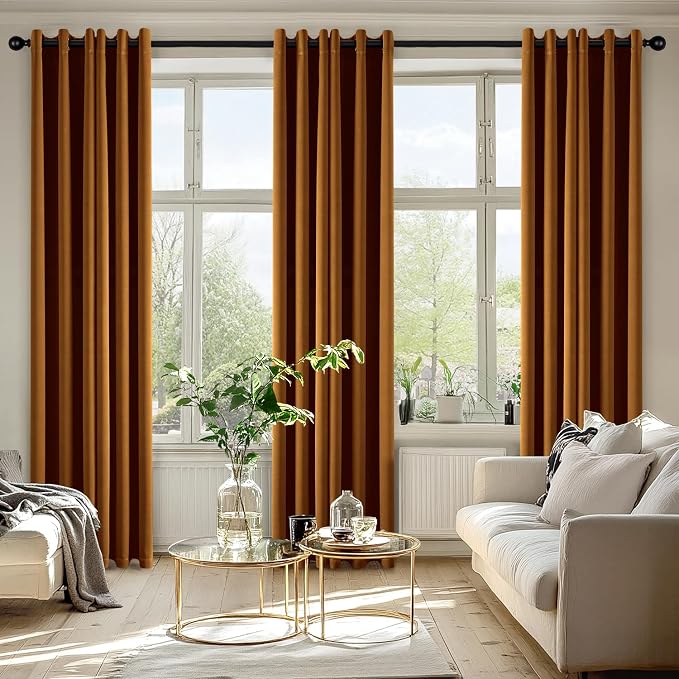 MIULEE Blackout Curtains for Bedroom 2 Panels 40 x 72 Inch Long Gold Brown | Thermal Insulated, Living Room Darkening Grommet Drapes, Noise Reducing, Light Blocking Window Treatments