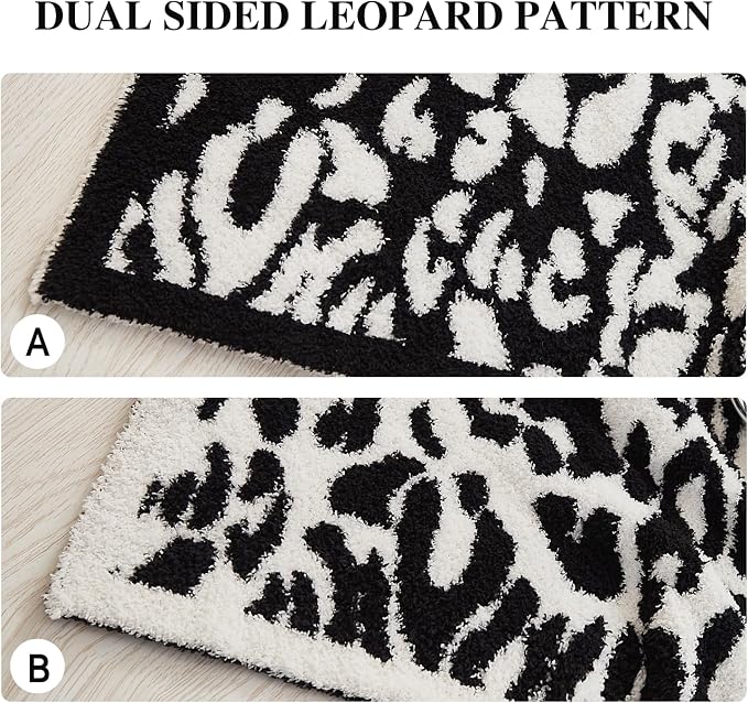 MH MYLUNE HOME Ultra Soft Leopard Throw Blanket, Black White, 71"x78" | Reversible Fleece Throw Blanket, Comfy Fluffy Fuzzy Plush Blanket Throws for Couch Sofa Bed, Cozy Blankets for Women Gift