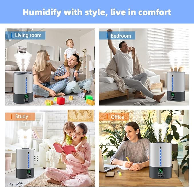 Coolfiqu 6L Warm & Cool Mist Humidifiers for Bedroom,Large Room,Plants | Quiet Top Fill Ultrasonic Humidifier,Essential Oil Diffuser, Auto Humidity Control,Hot Mist Desk Humidifiers,360° Nozzle