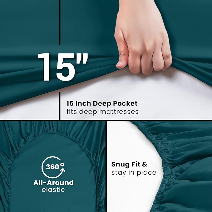 Utopia Bedding King Fitted Sheet - Bottom Sheet - Deep Pocket - Soft Microfiber - Shrinkage and Fade Resistant - Easy Care -1 Fitted Sheet Only (Teal) | Hotel Comfort, Cooling & Breathable Cotton like Polyester, Easy Fit, Wrinkle & Fade Resistant, Snug...