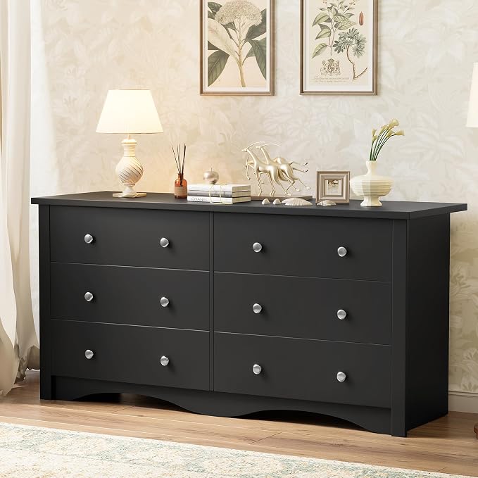 YESHOMY Black Dresser for Bedroom with 6 Drawer, 47.2" Organizer Drawers | Space Saving, Modern Design, Anti-Tip, TV Stand for Living Room, Hallway
