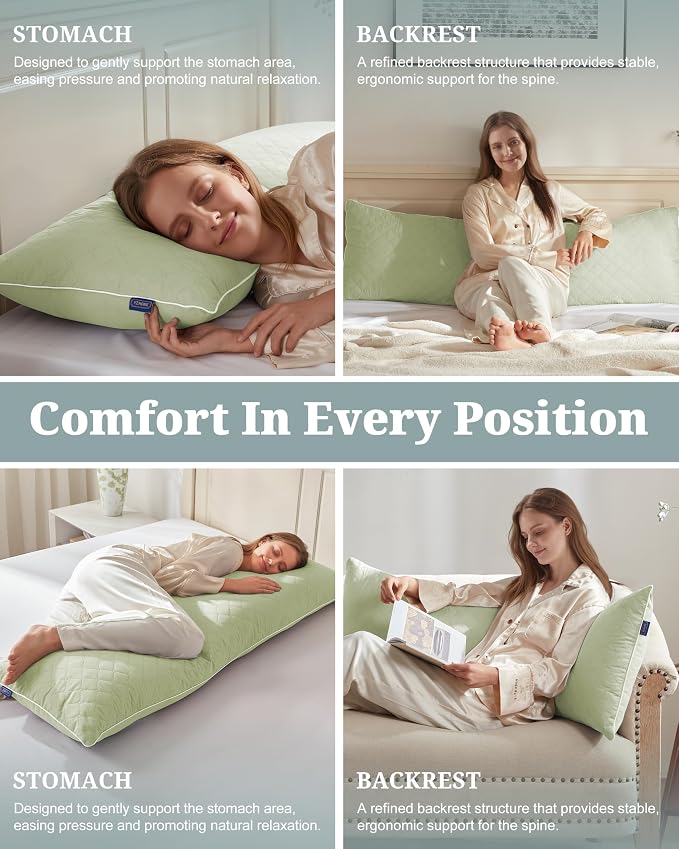 YZ HOME Long Body Pillow for Adults,Firm Body Pillow Shredded Memory Foam | Adjustable Height,Support for Side Sleeper & Pregnant Women(Green,20x54 Inch)