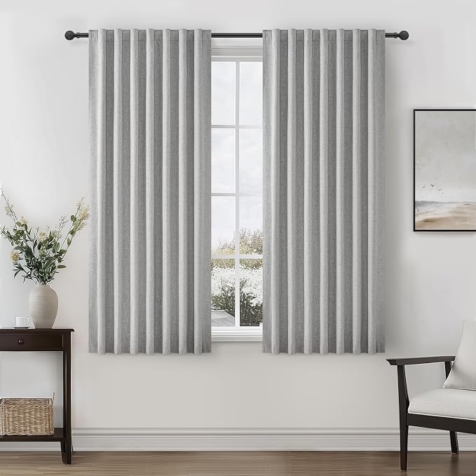 QJmydeco Grey Short Length Blackout Curtains for Bedroom 63 Inch Length Pretty Custom Drapes Thermal Kitchen Traverse Curtains with Hooks for Track/Back Tab Basement Window(50"W x 63"L 2Panels,Gray)