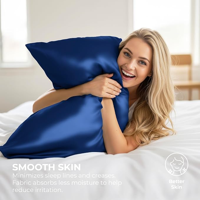 Satin Pillowcase 2 Pack - King Size (20"x40", Navy) - Silky Pillow Cases for Hair and Skin - Satin Pillow Covers with Envelope Closure - Extra Soft Premium Microfiber