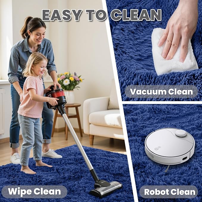 5x8 Fluffy Shag Area Rugs for Living Room Bedroom: Soft Plush Carpet Blue | Upgraded Non-Slip Thick Memory Foam, Ultra Soft, Non-Shedding Fuzzy Carpet, Easy Clean Decor for Kids Room, Nursery, Playroom