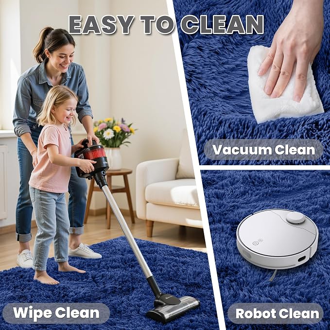 5x7 Fluffy Shag Area Rugs for Living Room Bedroom: Soft Plush Carpet Blue | Upgraded Non-Slip Thick Memory Foam, Ultra Soft, Non-Shedding Fuzzy Carpet, Easy Clean Decor for Kids Room, Nursery, Playroom