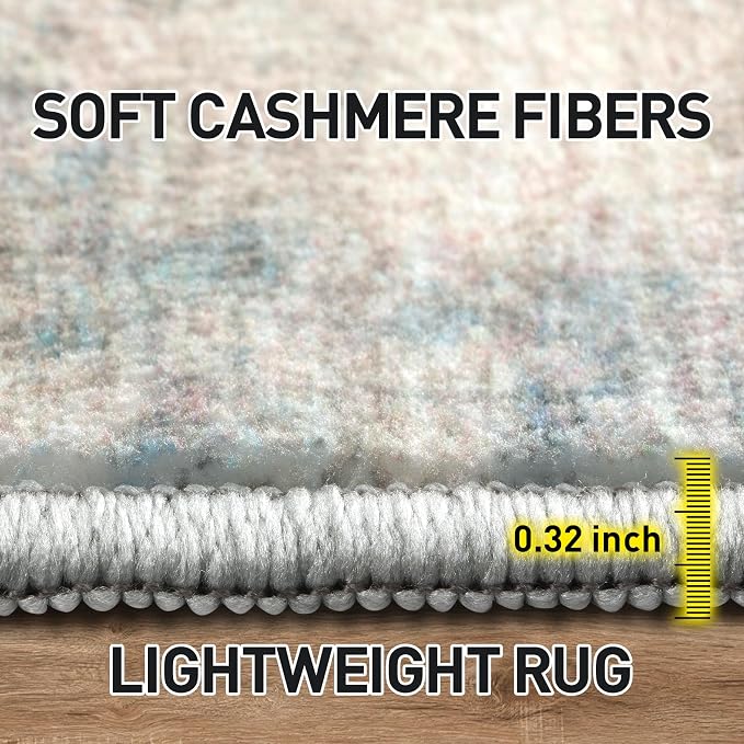 4x6 Area Rugs for Living Room: Washable Abstract Multi Color Badroom Carpet | Non-slip TPE backing makes this washable soft low-pile rug safe & durable, Pet-friendly decor for dining room,nursery,office