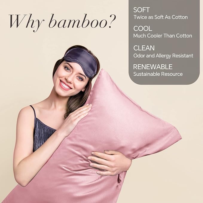 BEDELITE Cooling Pillow Cases Queen 2Pcs, Rayon Made from Bamboo, Rose Pink | Cooling and Breathable Pillow Cover for Hot Sleepers & Night Sweats, Silky Soft Cozy, Envelope Closure, 20"x30"