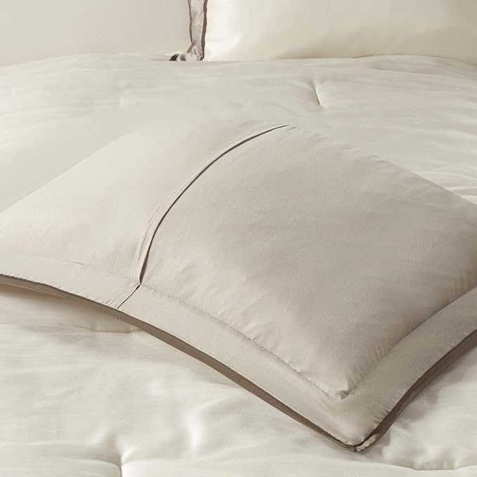 Madison Park Deluxe Hotel Style Comforter Set, 7PC King Bedding Set | All Season Down Alternative Luxury Bedding with Comforter, Shams, Bed Skirt, Decorative Pillows, Taupe/Brown