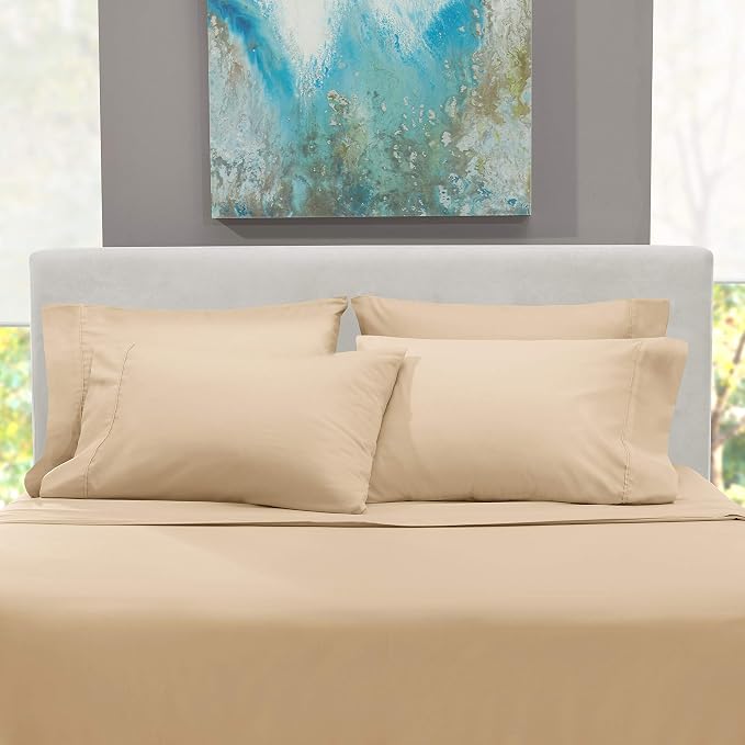 Hearth & Harbor Extra Deep Pocket Sheets - Fits Mattress 18-24 Inches Deep - Extra Deep Pocket Split King Size Sets - 7 Piece Split King Size - Cream