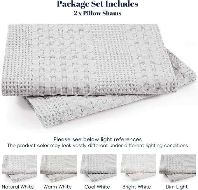 PHF 100% Cotton Waffle Pillow Shams King Size, 2 Pack 20" x 36" Soft Skin-Friendly Pillowcases, No Filling, Aesthetic Woven and Breathable Waffle Weave Pillow Case Covers for Bed, Light Grey