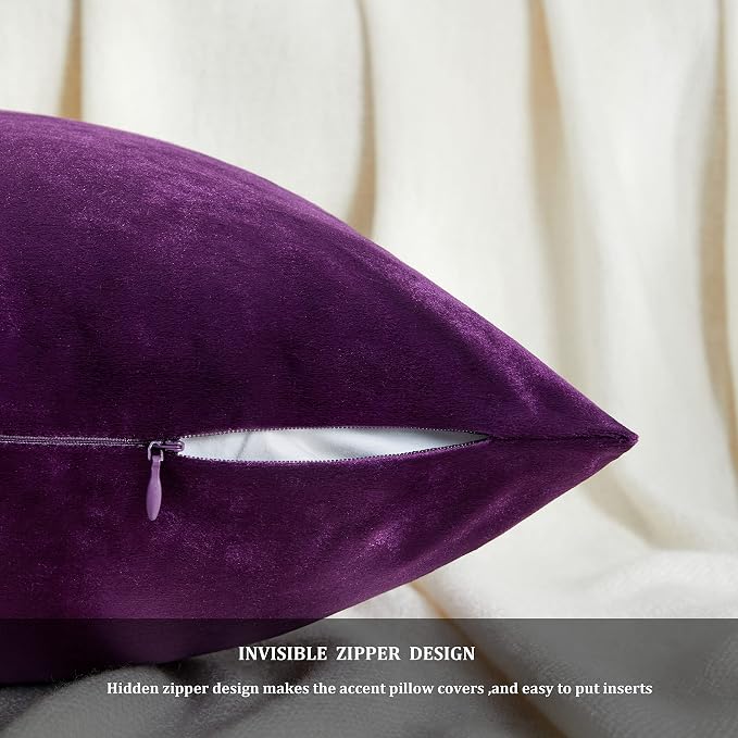 GIGIZAZA Decorative Throw Pillow Covers 16 x 16, Purple Soft Pillow Covers Velvet,Set of 4 Decor Square Cushion Covers