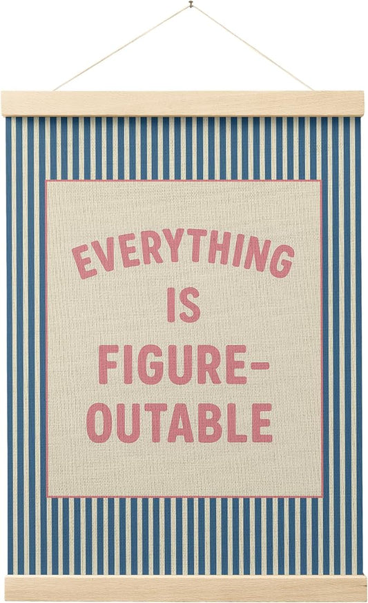 FGFK Everything is Figureoutable Positive Affirmations Wall Art Poster Hanger Frame, Retro Pink and Blue Inspirational Striped Canvas Prints Framed Wall Decor for Office Classroom Home, 12x16 Inch