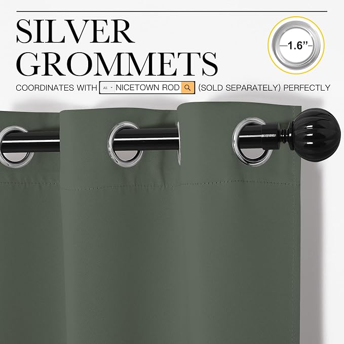 NICETOWN Blackout Curtain Panels, 1 Pair, 42 by 48-inch, Dark Mallard | Home Decoration Thermal Insulated Solid Grommet Blackout Drape for Dining Room