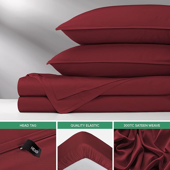 Pure Bamboo Queen Sheets, Genuine 100% Organic Viscose Derived from Bamboo Bed Sheet Set, Luxuriously Soft & Cooling, Double Stitching, 2 Year Quality Promise (Queen, Merlot)