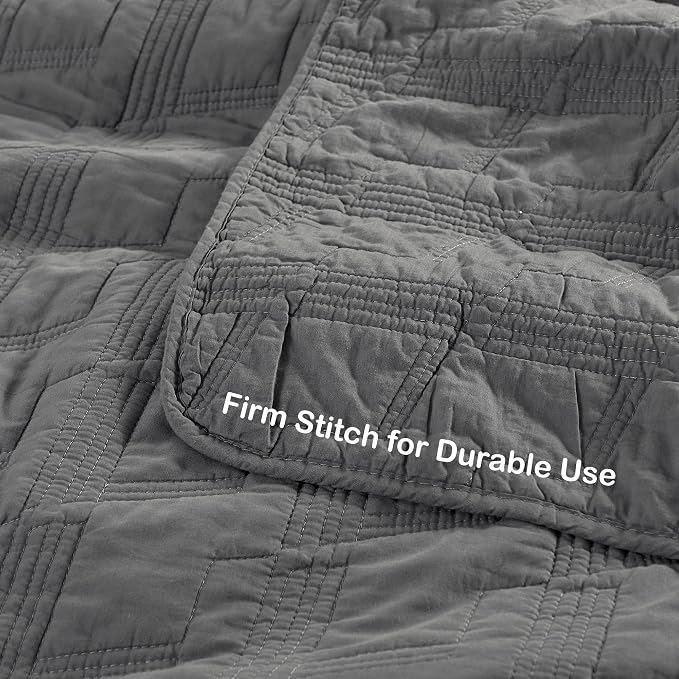 HORIMOTE HOME 100% Cotton Quilt Set Queen Size, Dark Grey Pre-Washed 3-Piece Bedspread Coverlet Set, Cozy Lightweight Stitching Bedding Cover with 2 Shams in Geometric Pattern for All Season