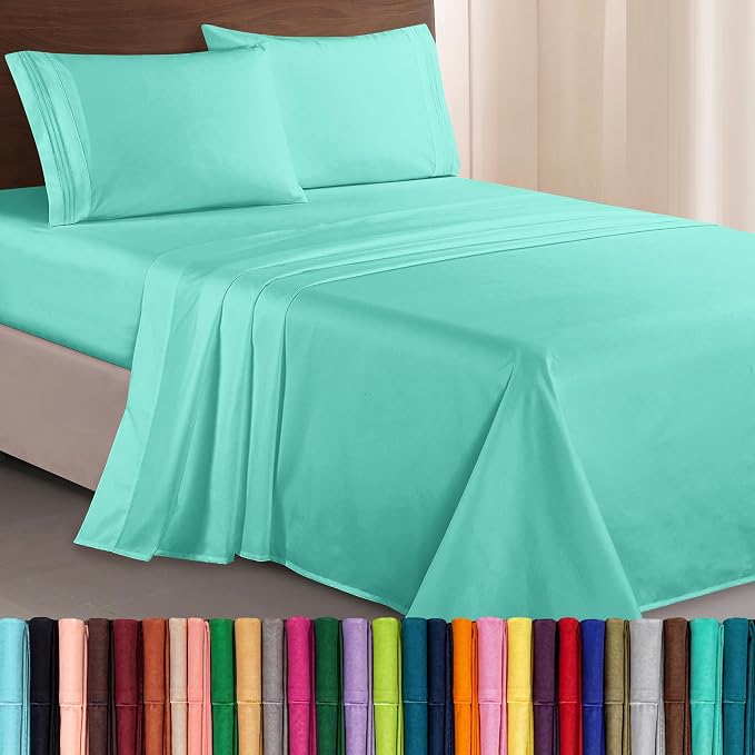 Elegant Comfort Luxurious 1500 Premium Hotel Quality Microfiber Three Line Embroidered Softest 4-Piece Bed Sheet Set, Wrinkle and Fade Resistant, California King, Paradise Teal