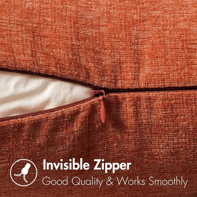 MIULEE Soft Chenille Fall Throw Pillow Covers Rust 20x20 Inch Pack of 2 | Modern Fall Home Decor, Classic Decorative Pillows, Solid Dyed Cases, Boho Couch Cushion Covers for Sofa Bed Living Room