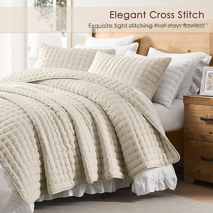 WDCOZY Beige Twin Quit Size Bedding Sets with Pillow Sham, Neutral Lightweight Soft Bedspread Coverlet, Quilted Blanket Thin Comforter Bed Cover for All Season, 2 Pieces, 68x90 inches