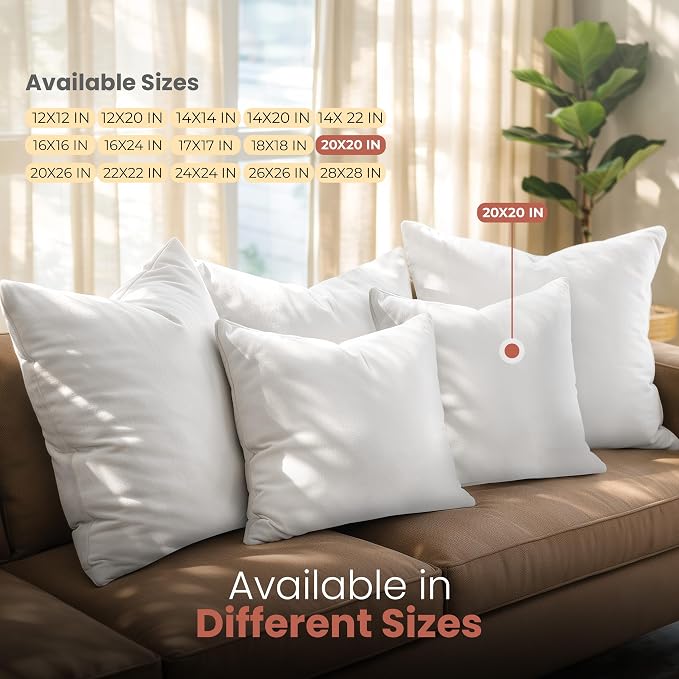 Utopia Bedding 20x20 Pillow Inserts, White Throw Pillows for Couch, 2 Pack | 100% Virgin Filling, Indoor Cushion Inserts for bed, sofa & couch, Extra Filled, Supportive & Fluffy Decorative Pillows
