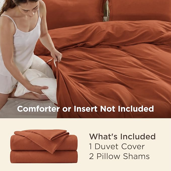 Bedsure Duvet Cover Full Size, 3Pcs Double Brushed Bedding Set, Terracotta | For Kids & Adults, 80"x90" Comforter Cover, Hotel Luxury, All Season, Breathable, Easy Care, Lightweight, Zipper Closure