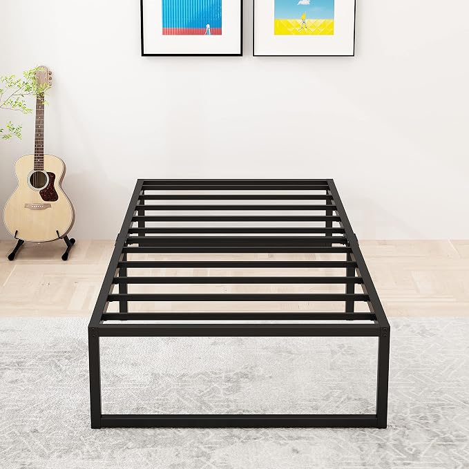 Lutown-Teen 16 Inch Twin Size Bed Frames with Heavy Duty Steel Slat Support | Twin Platform Bed Frame No Box Spring Needed, Noise Free, Easy Assembly, Black