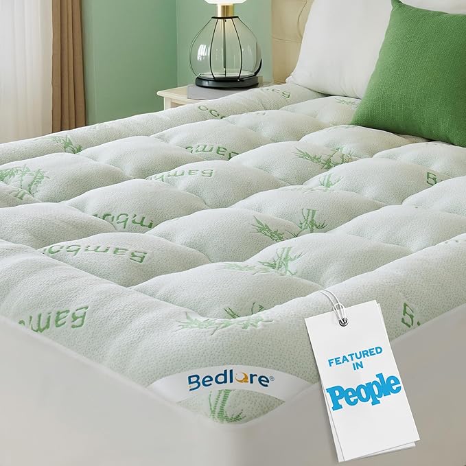 BEDLORE California King Mattress Topper, Thick Pillow Top Mattress Pad | Deep Pockets Fit 6"-18" Mattress, Soft Breathable Mattress Topper Viscose Bamboo for Back Pain & Hot Sleepers(Green)