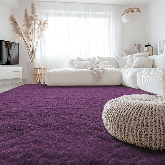 OLANLY 8x10 Machine Washable Large Area Rugs for Living Room, Bedroom, Soft Fluffy Shaggy Bedside Rug, Indoor Floor Carpet for Kids Girls and Boys, Dorms, Home Decor Aesthetic, Dark Purple
