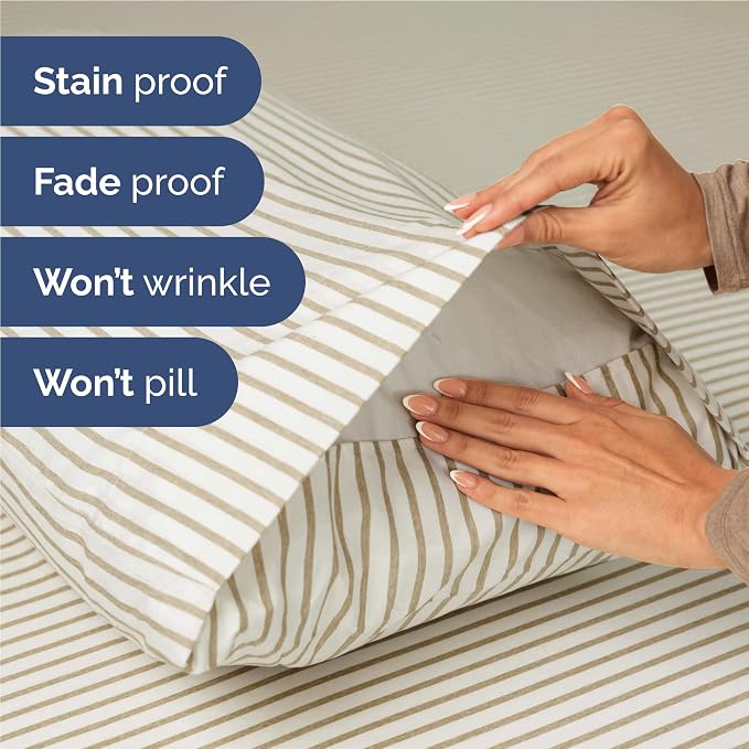 Full Size 4 Piece Sheet Set - Breathable & Cooling Sheets - Beige Stripes | Hotel Luxury Bed Sheets for Women & Men, Deep Pockets, Easy-Fit, Extra Soft and Wrinkle Free Sheets, Oeko-Tex Bed Sheet Set