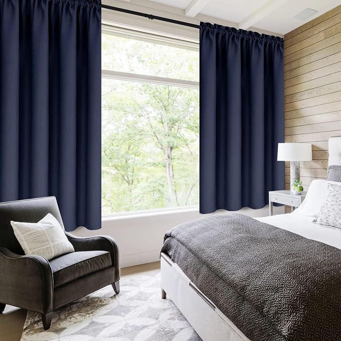 DWCN Blackout Curtains for Bedroom Living Room 38 x 45 Inch Long Navy | 2 Panels Set, Room Darkening, Thermal Insulated, Light Blocking, Rod Pocket Drapes, Noise Reducing Window Treatments