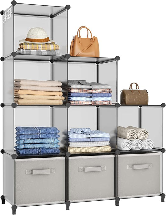 HOMIDEC Closet Organizers and Storage, 9 Cube Storage Organizer, Grey | Portable Closet Organizer, Storage Cubes Shelves, for Bedroom, Kids Room, Bathroom, Wardrobe, Clothes Rack