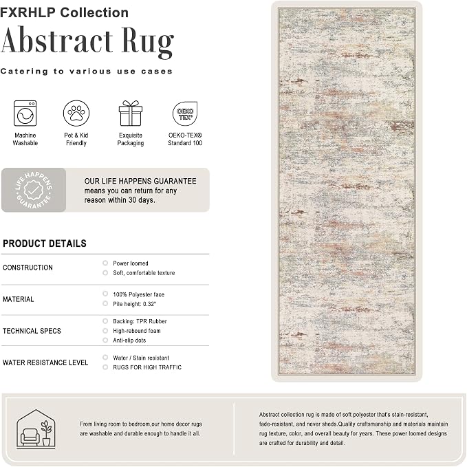 3x8 Washable Runner Rug：Modern Abstract Kitchen Soft Carpet Taupe | For Hallway, Bedroom, Kitchen, Laundry, Bathroom,Door Mat,Modern Abstract,Machine washable,Non-Slip,Stain Resistant,Indoor
